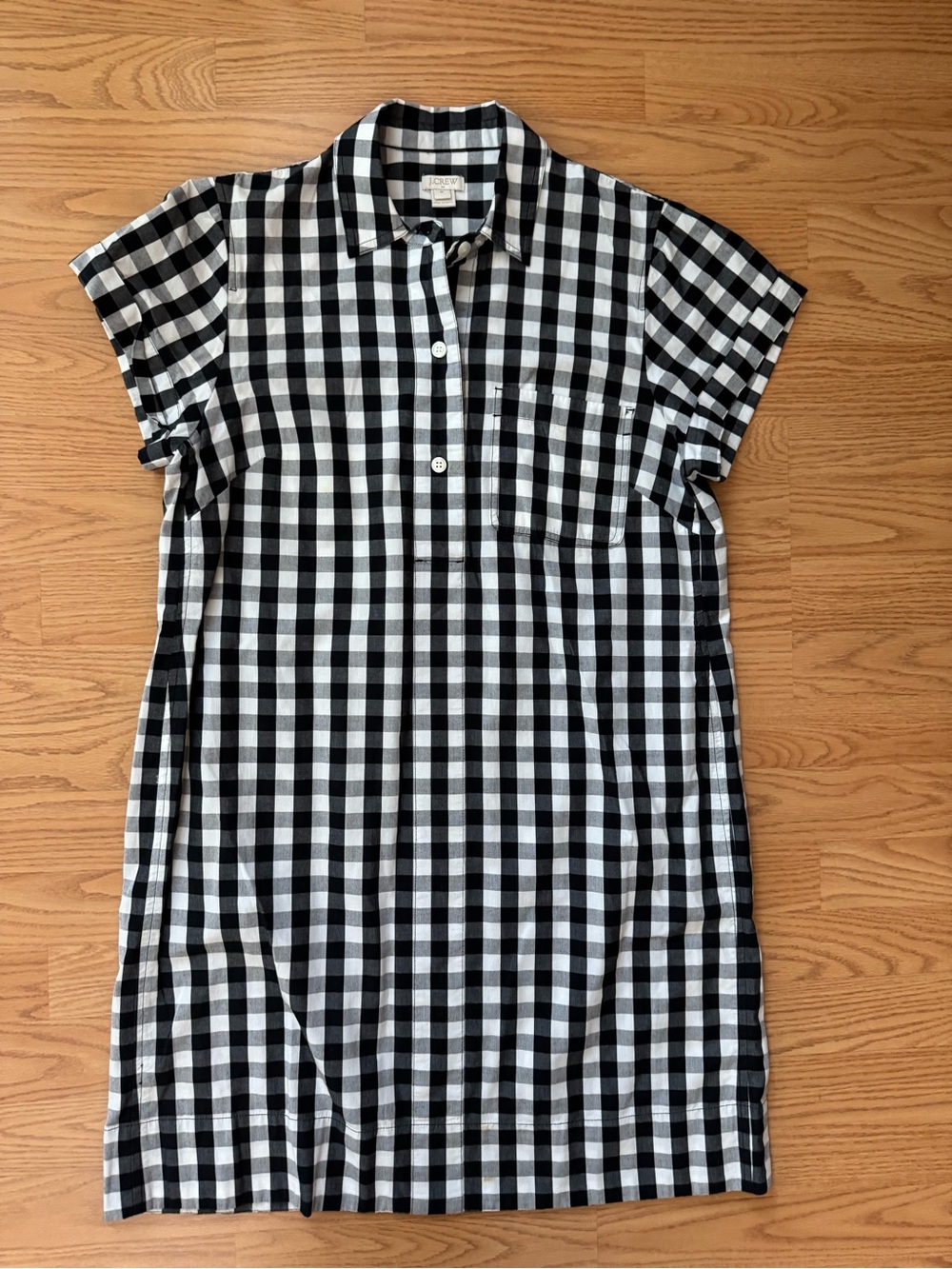 J CREW Black and White Gingham Plaid Button-Front Shirt Dress - M